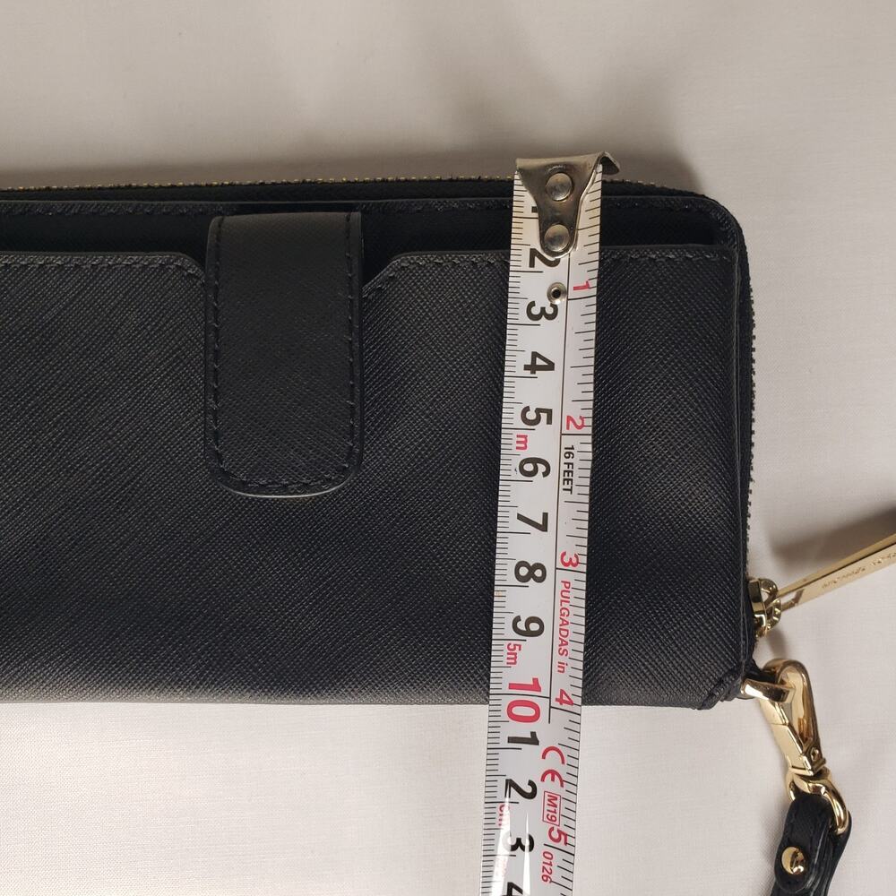 Michael Kors MK Jet Set Snap Wallet Cell Phone Case BLACK Wristlet Gold Hardware - Picture 10 of 11
